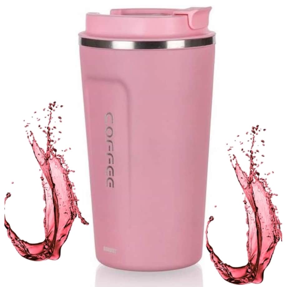 KUBEK PODRÓŻNY TERMICZNY termos 450 ml RÓŻOWY na kawę herbatę do pracy auta