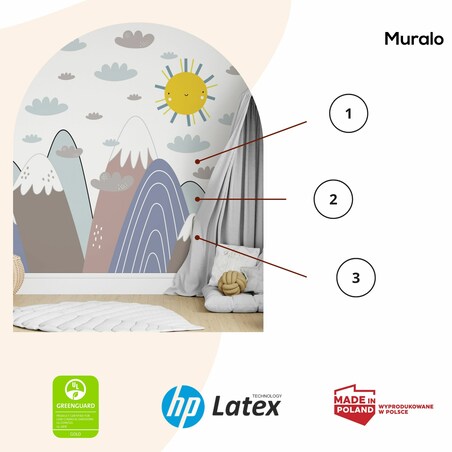 ZESTAW NAKLEJEK DLA DZIECI NA ŚCIANĘ PASTELOWE GÓRY CHMURY