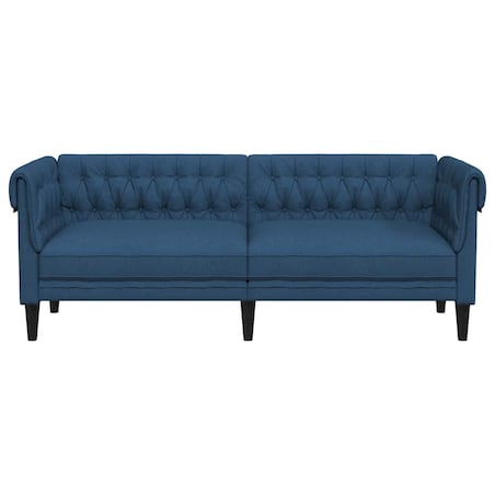 vidaXL Sofa Chesterfield, trzyosobowa, niebieska, obita tkaniną
