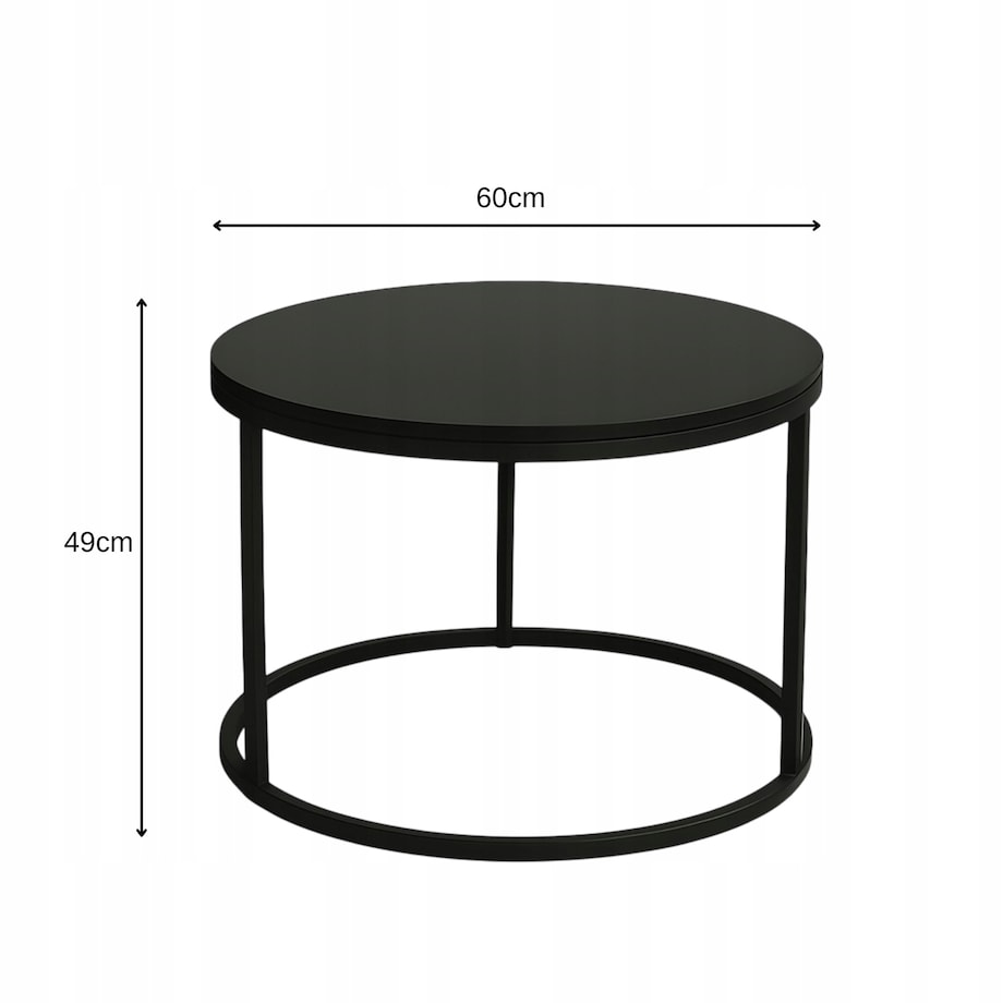 Stolik Kawowy CZARNY 60 cm Metal Minimalizm Industrialny Styl SOFT LOFT
