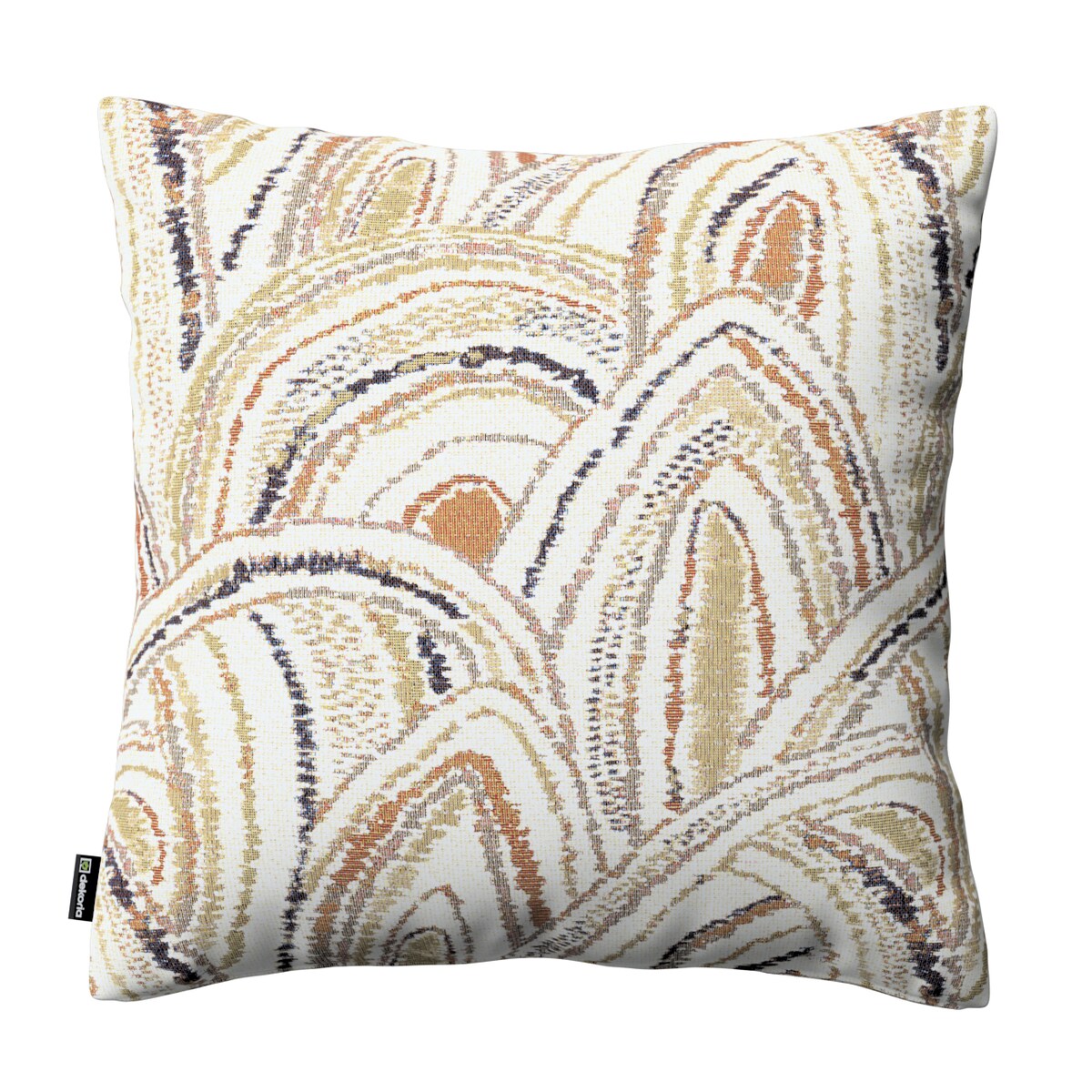 Poszewka Kinga na poduszkę 43x43 oliwkowo-pomarańczowe łuki na kremowym tle