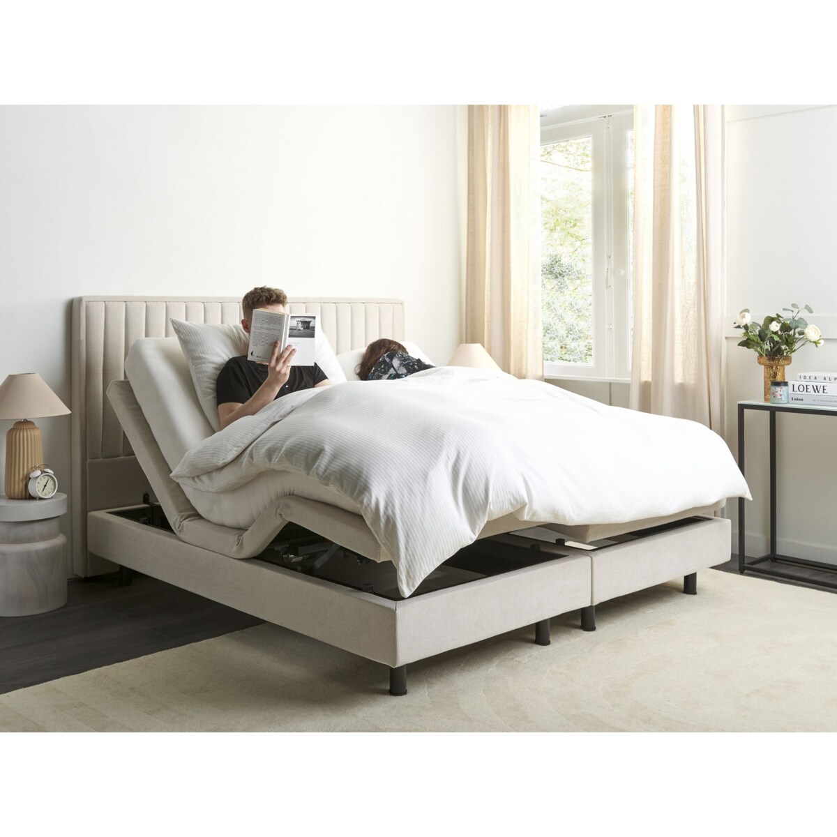 Łóżko regulowane tapicerowane 180 x 200 cm beżowe DUKE II