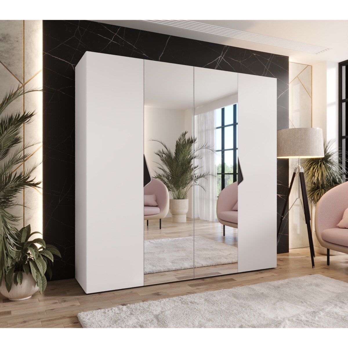 Szafa uchylna z lustrem Sandi 2 200 wys 202 cm Biały + u Czarny