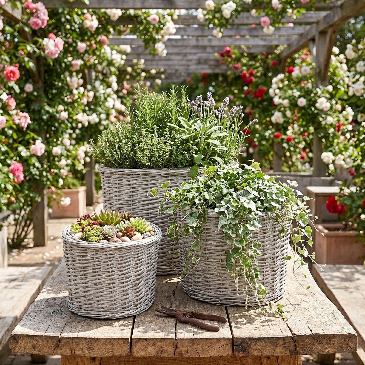 KOSZ WIKLINOWY XL 56cm NA KWIATY DREWNO DUŻY OWALNY DONICA KWIETNIK 3 szt