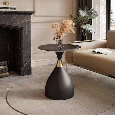 Okrągła ława CALYPSO czarny marmur złoty chrom