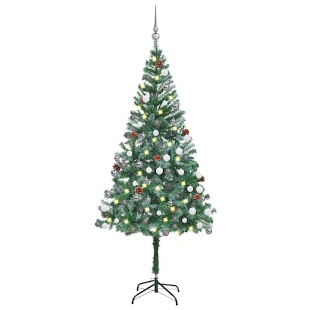 vidaXL Sztuczna choinka z lampkami, bombkami i szyszkami, 180 cm