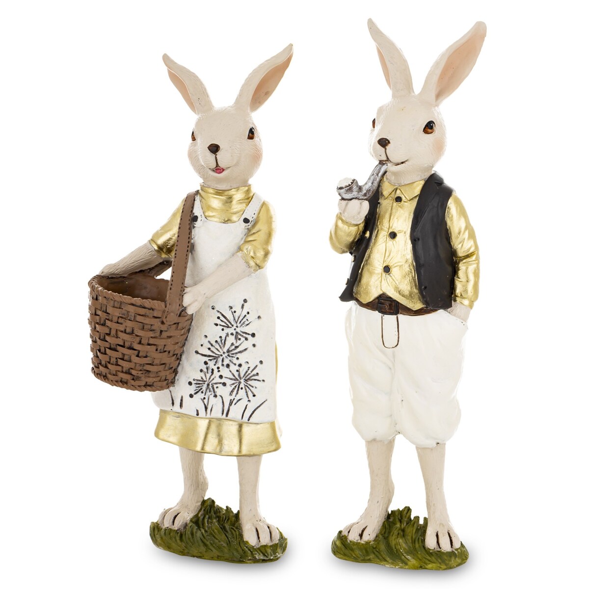 Dekoracja - para królików 26x7x5 i 24,5x9x8 cm FRODO-2 z pustym koszem króliczki