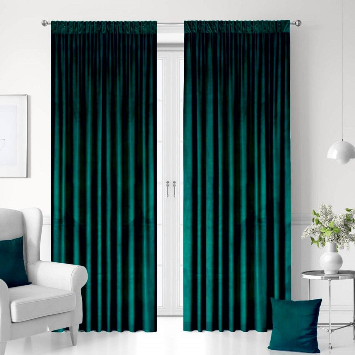 Zasłony gotowe na taśmie welurowe 140x250 SZMARAGDOWY