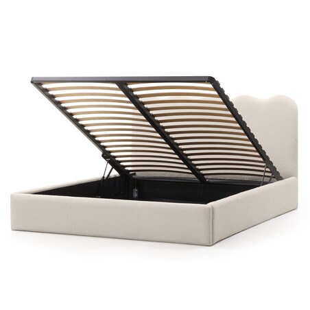 Łóżko 160x200 cm ze stelażem i pojemnikiem bouclé jasnobeżowe Londra