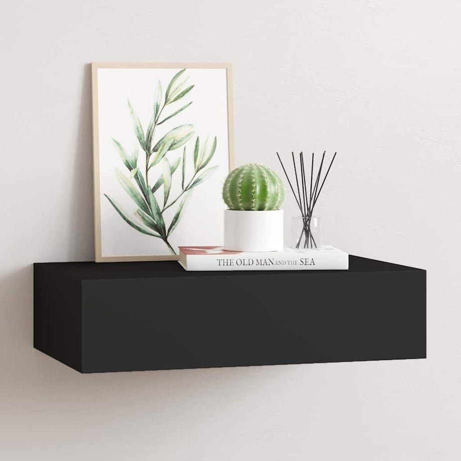 vidaXL Półka ścienna z szufladą, czarna, 40 x 23,5 x 10 cm, MDF
