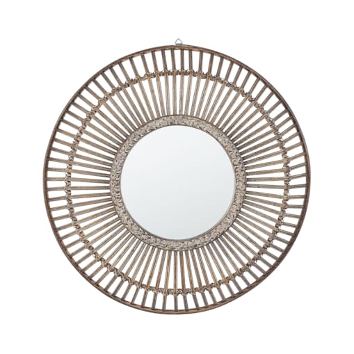 Bambusowe okrągłe lustro ścienne ø 66 cm ciemne drewno BLASITO