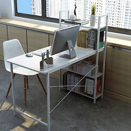 Biurko komputerowe stolik loft białe stół młodzieżowe z regałem półkami 120