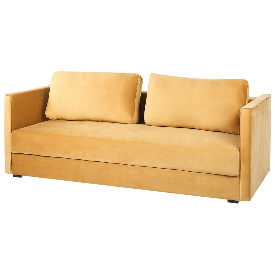 Sofa rozkładana welurowa żółta EKSJO