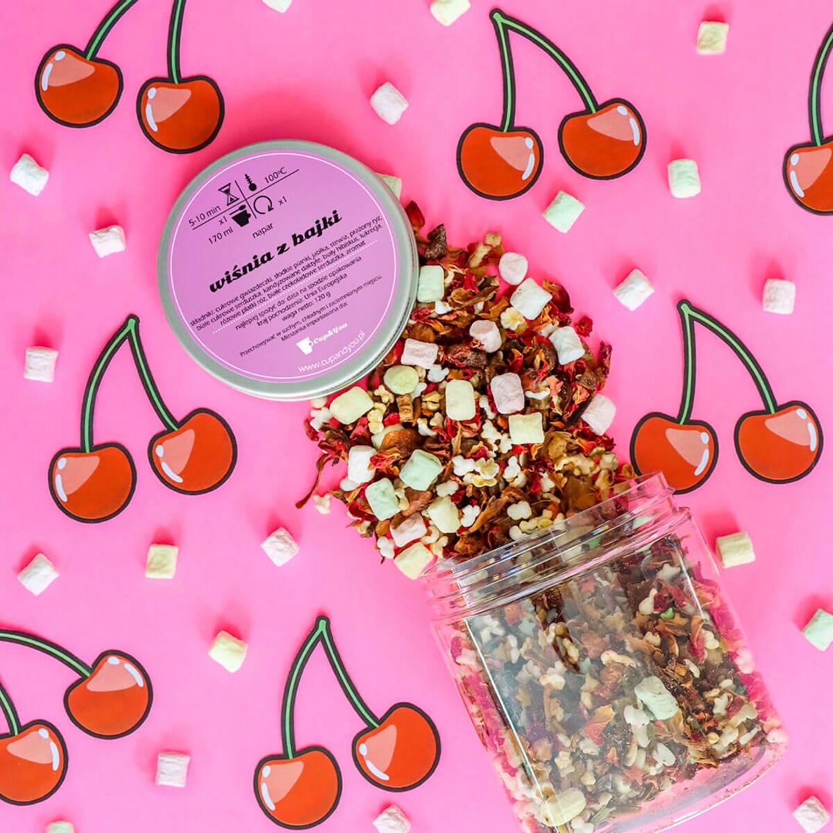 Herbata owocowa WIŚNIA Z BAJKI o smaku owocowych żelków PREMIUM Cup&You - herbata liściasta sypana mieszanka napar susz - gotowa na prezent upominek