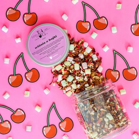 Herbata owocowa WIŚNIA Z BAJKI o smaku owocowych żelków PREMIUM Cup&You - herbata liściasta sypana mieszanka napar susz - gotowa na prezent upominek