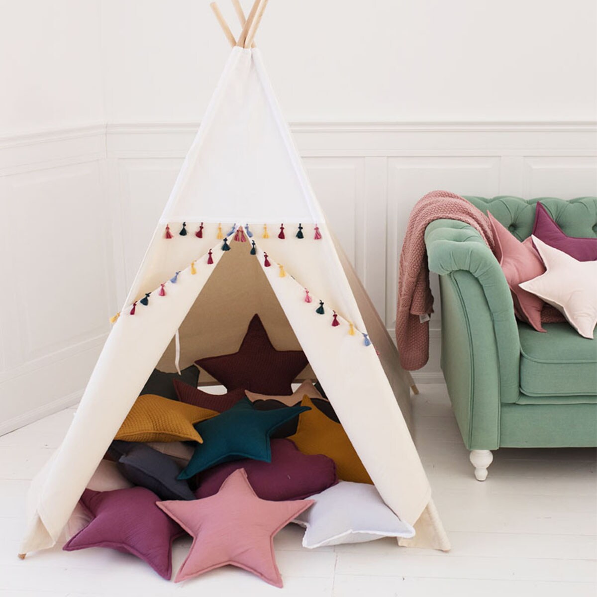 Tipi z frędzlami, biały namiot tipi Boho White