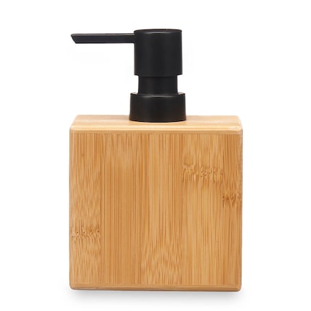 Dozownik do mydła w płynie, kwadratowy, z bambusa, 5,8 x 9,7 x 15 cm