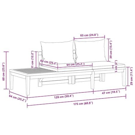 vidaXL Ławka ogrodowa ze stolikiem, kremowe poduszki, drewno akacjowe