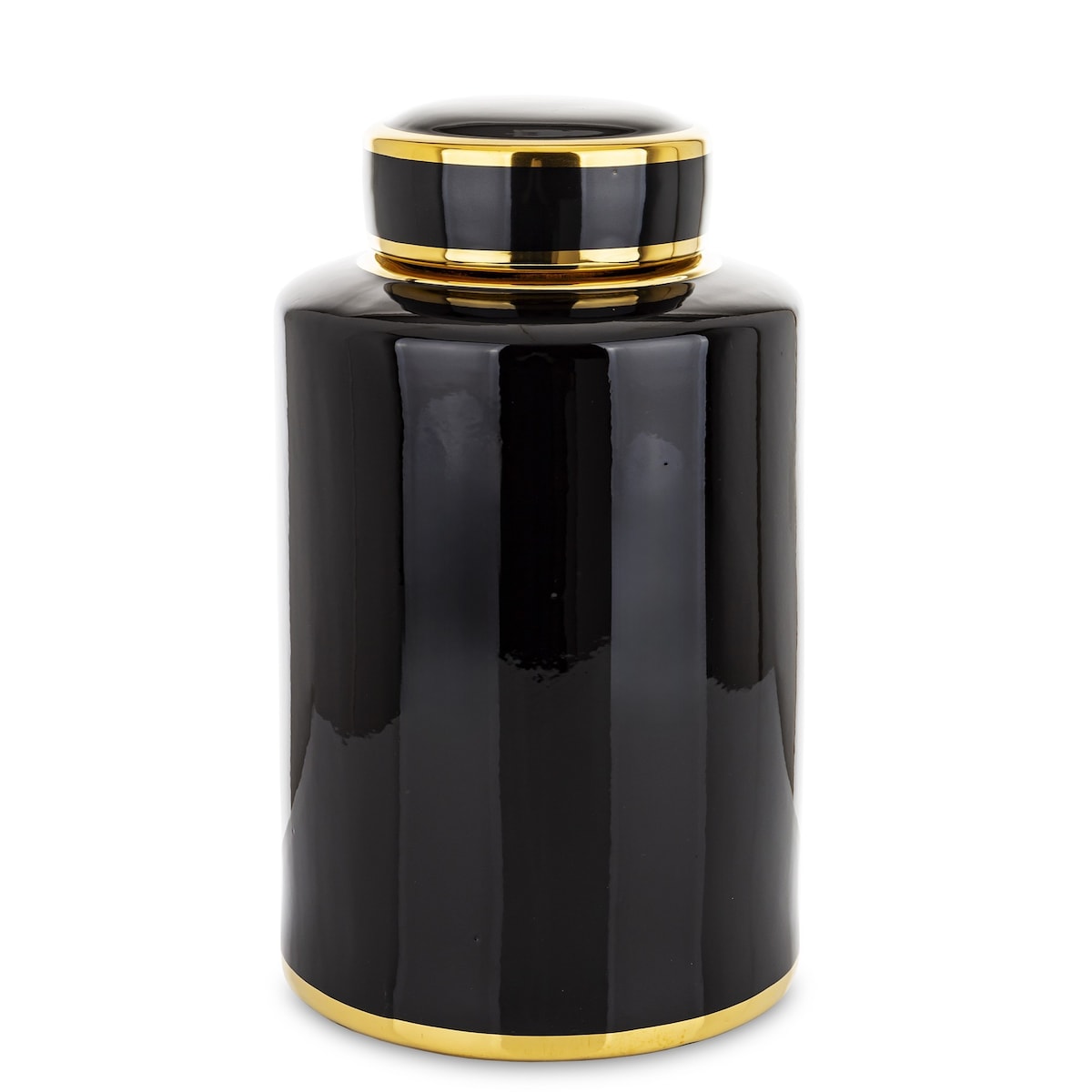 Walcowaty pojemnik ze złotą zakrętką 31x18,5x18,5 cm czarny
