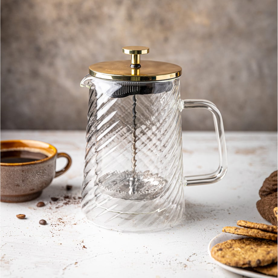 Zaparzacz do kawy herbaty szklany 350ml French Press złoty KLAUSBERG