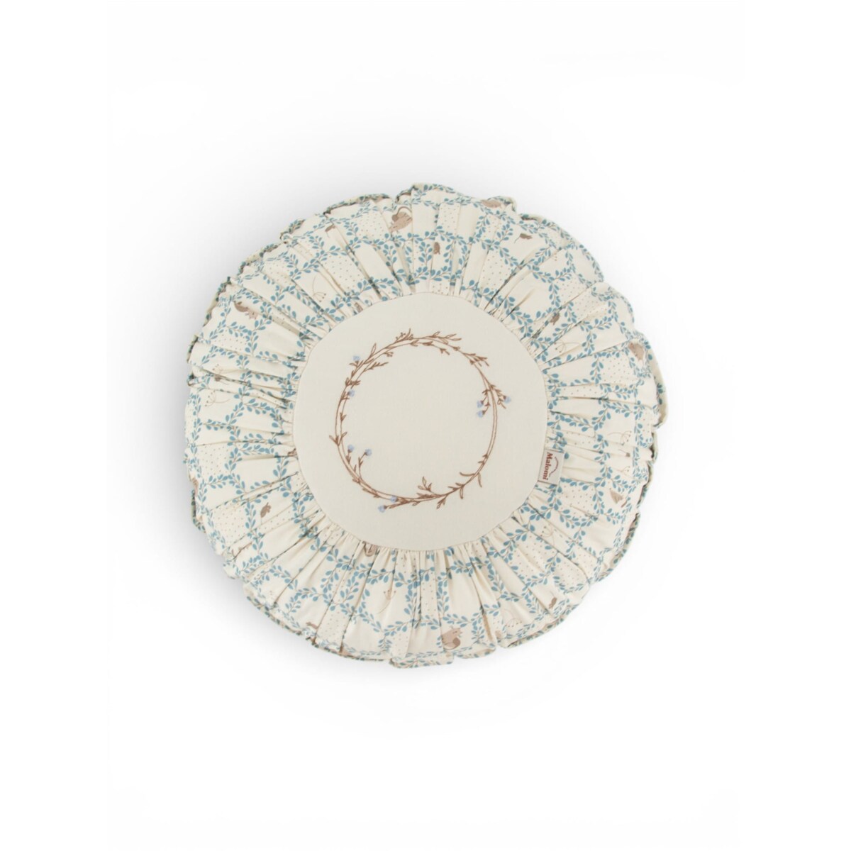 Poduszka dekoracyjna okrągła z haftem Blue Cottage