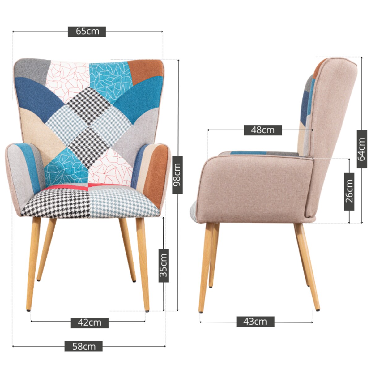 Fotel do salonu wypoczynkowy uszak nowoczesny patchwork tapicerowany