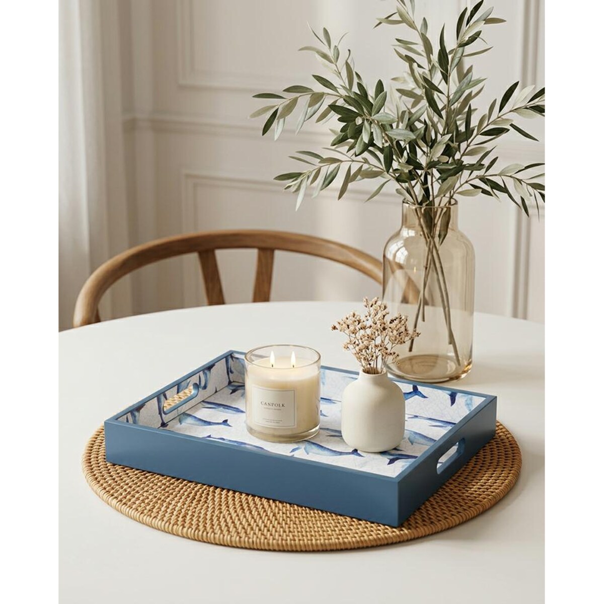 Taca dekoracyjna duża SHP WHALE 40x30 niebieska biała