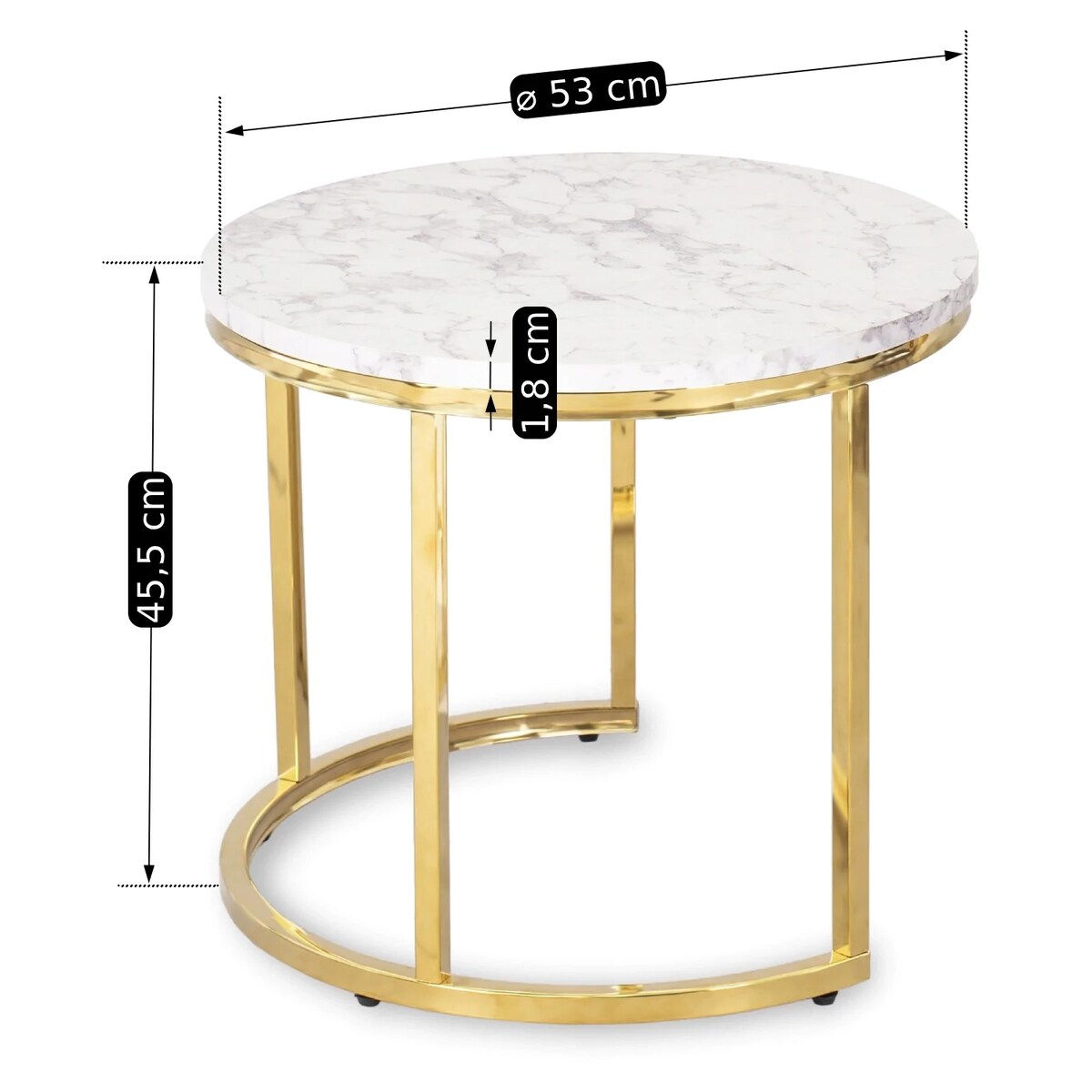 Zestaw Stolik Kawowy Okrągły 2w1 Glamour Ława Loft Biały Marmur Złoty OLIS