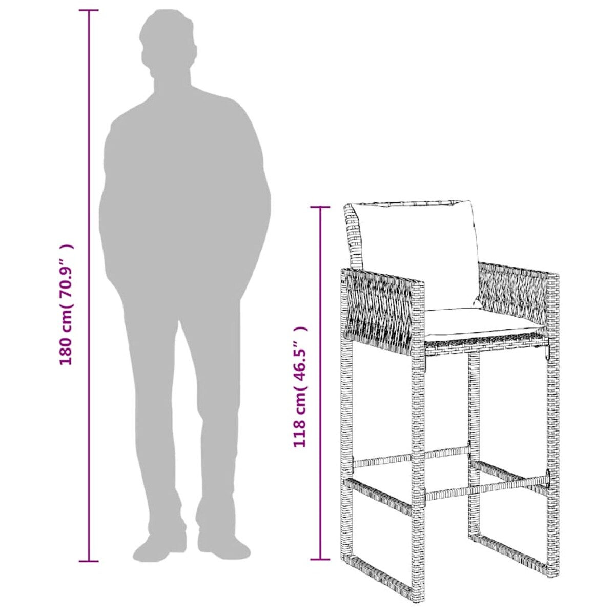 vidaXL Ogrodowe stołki barowe z poduszkami, 2 szt., czarne, polirattan