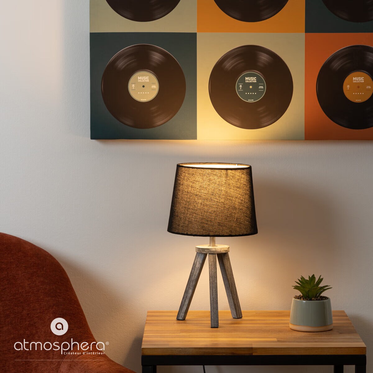 Lampa stołowa MINI NOIR, drewniane nóżki, 30 cm