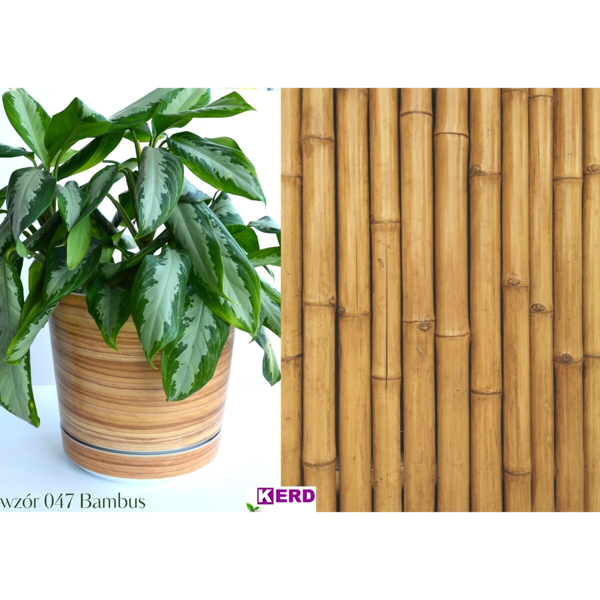 26 cm wzór BAMBUS * Doniczka z podstawką drewnopodobna imitacj deski drewna styl naturalny skandynawski