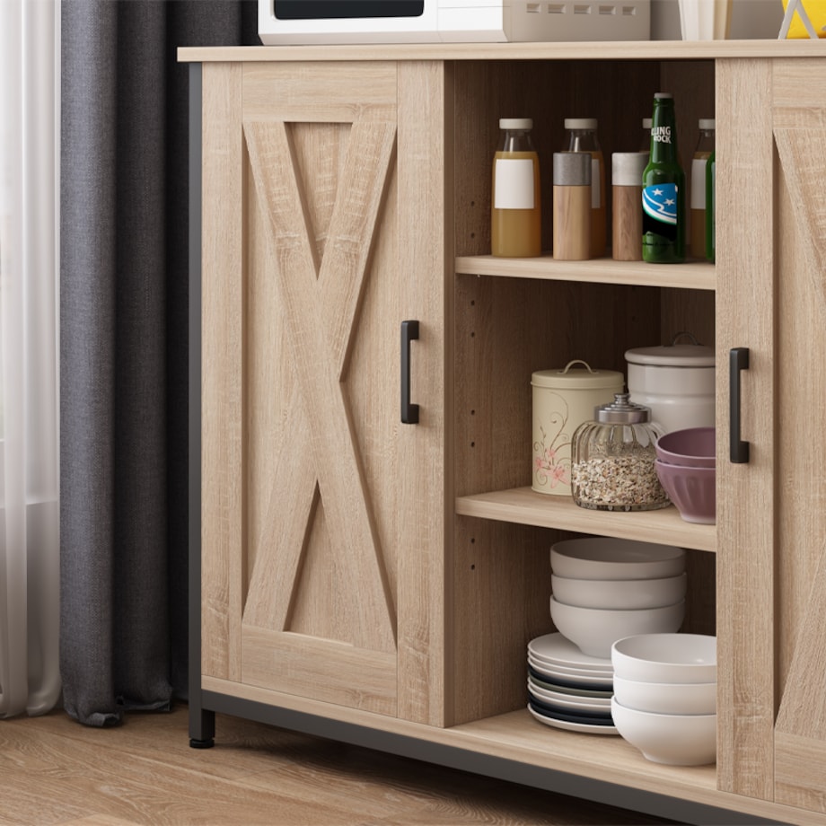 Kredens szafka boczna z otwartymi półkami komoda sonoma kuchnia salon loft