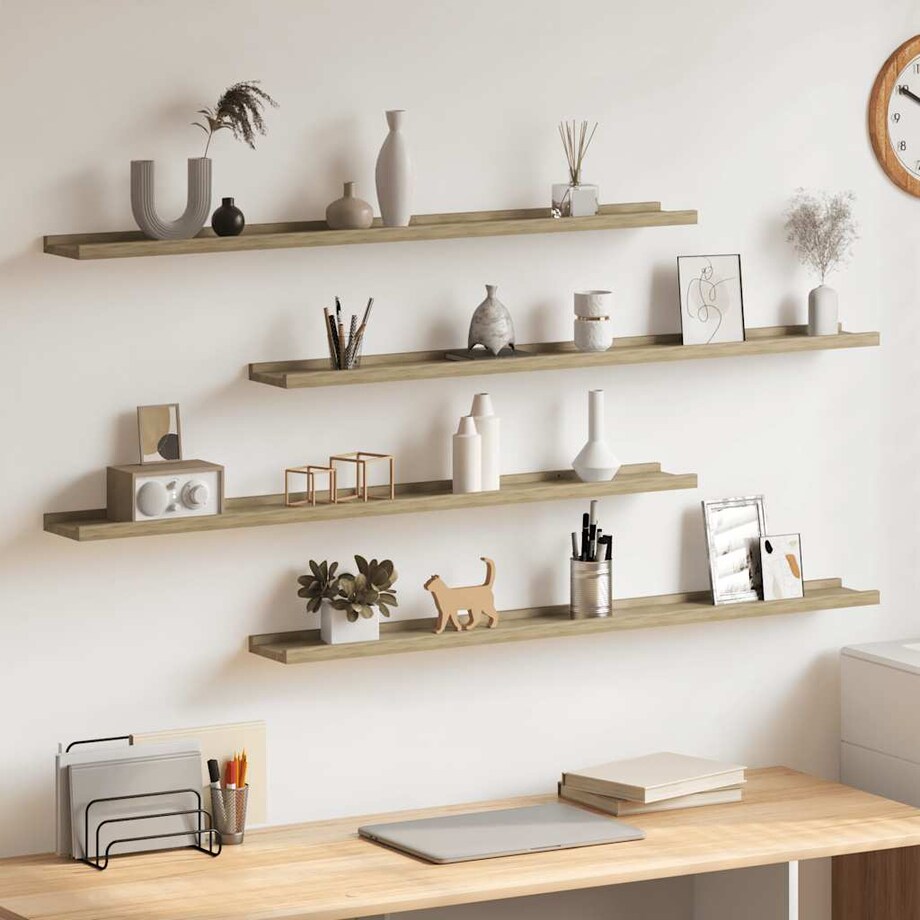 vidaXL Półki ścienne, 4 szt., dąb sonoma, 100x9x3 cm