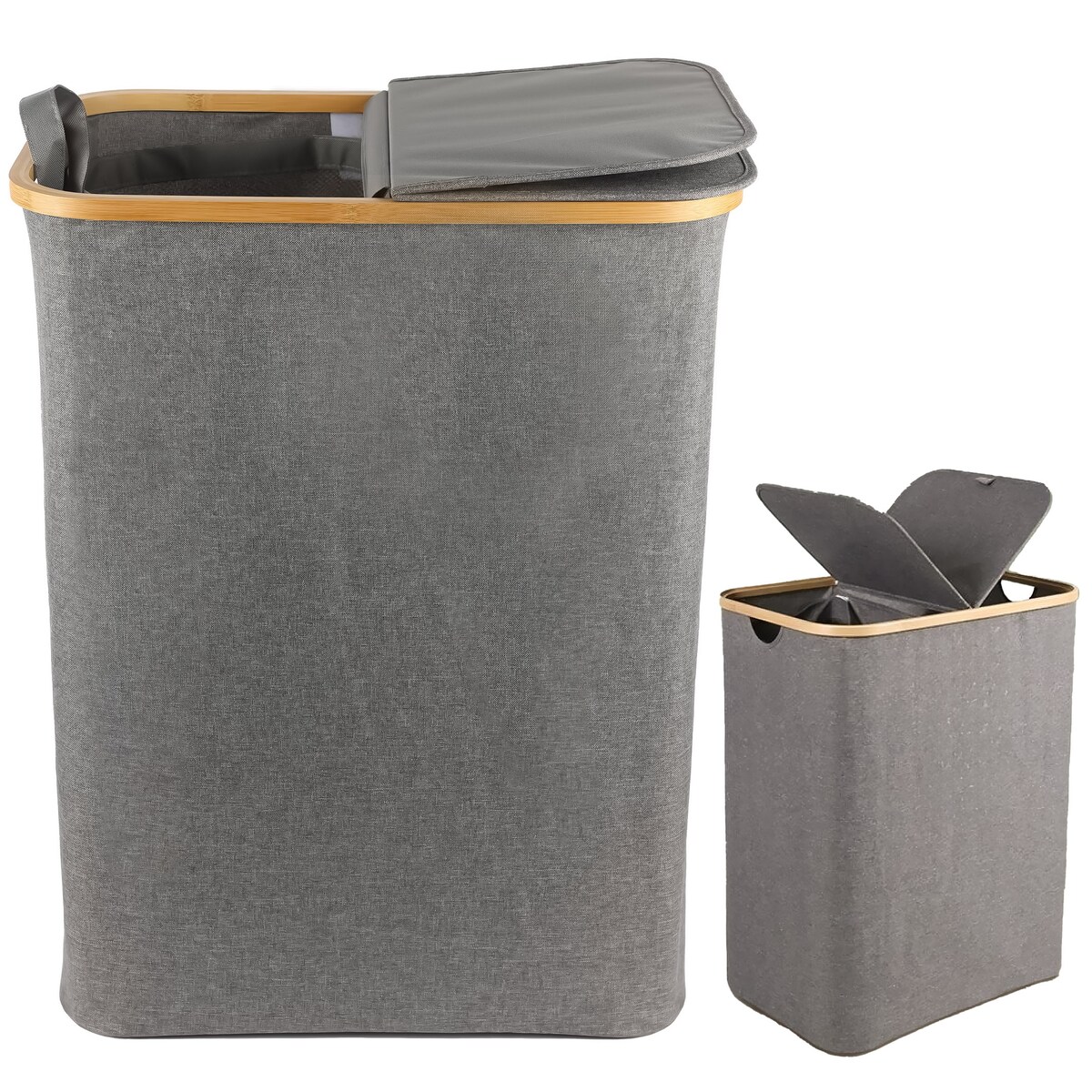 Kosz na pranie 145 L BAMBUSOWY składany szary
