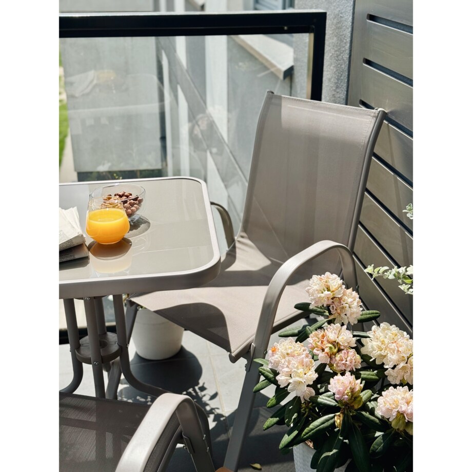 Zestaw mebli OGRODOWYCH stolik SZKŁO 2 x krzesła na taras BALKON do ogrodu