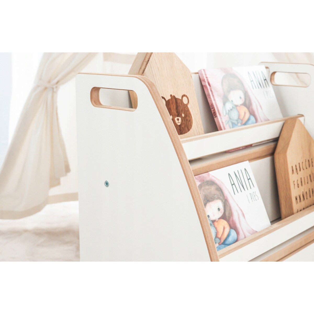 BIBLIOTECZKA MONTESSORI Regał organizer na książki dzieci M dziecięcego CE