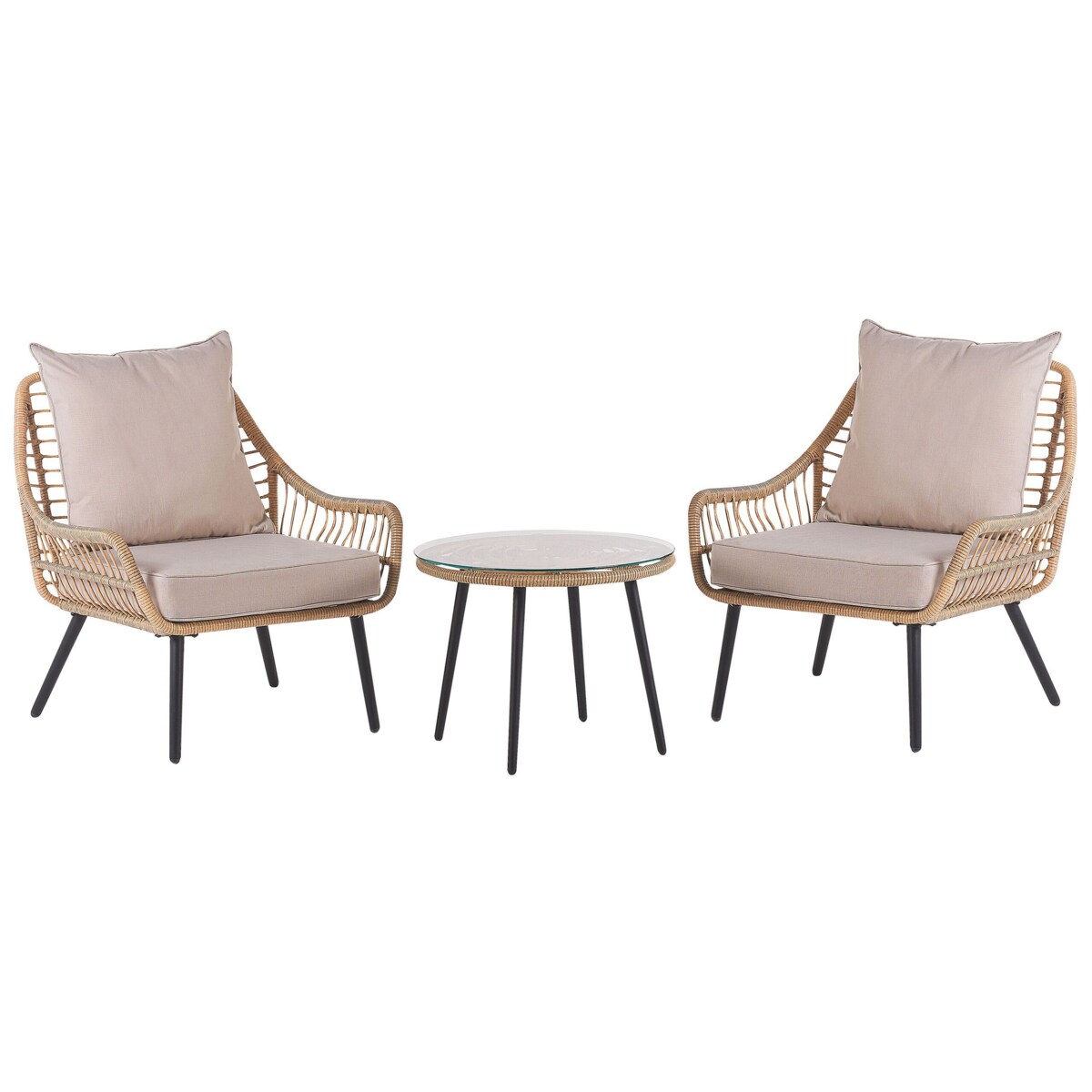 Zestaw mebli balkonowych z poduszkami LAURETO Technorattan Naturalny