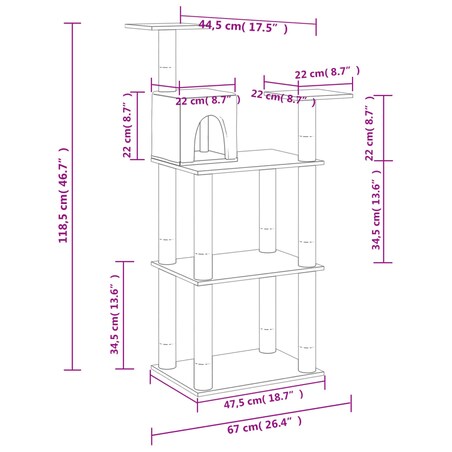 vidaXL Drapak dla kota ze słupkami sizalowymi, kremowy, 118,5 cm