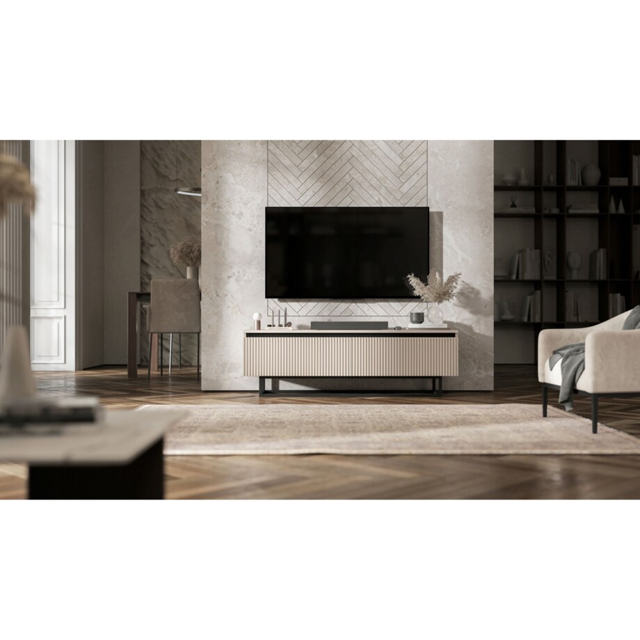 Nowoczesna Szafka RTV Glamour Komoda RTV Kaszmir Mat 140 cm czarny stelaż