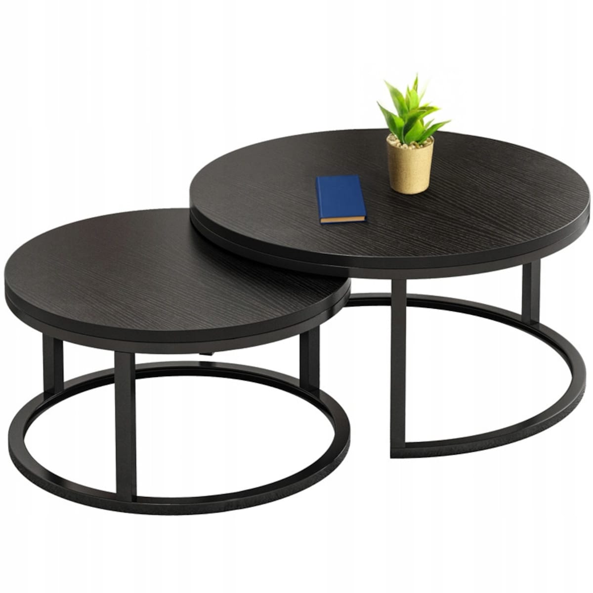 Zestaw 2 stolików czarnych nowoczesne loft do salonu