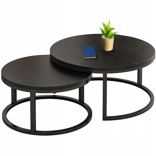 Zestaw 2 stolików czarnych nowoczesne loft do salonu