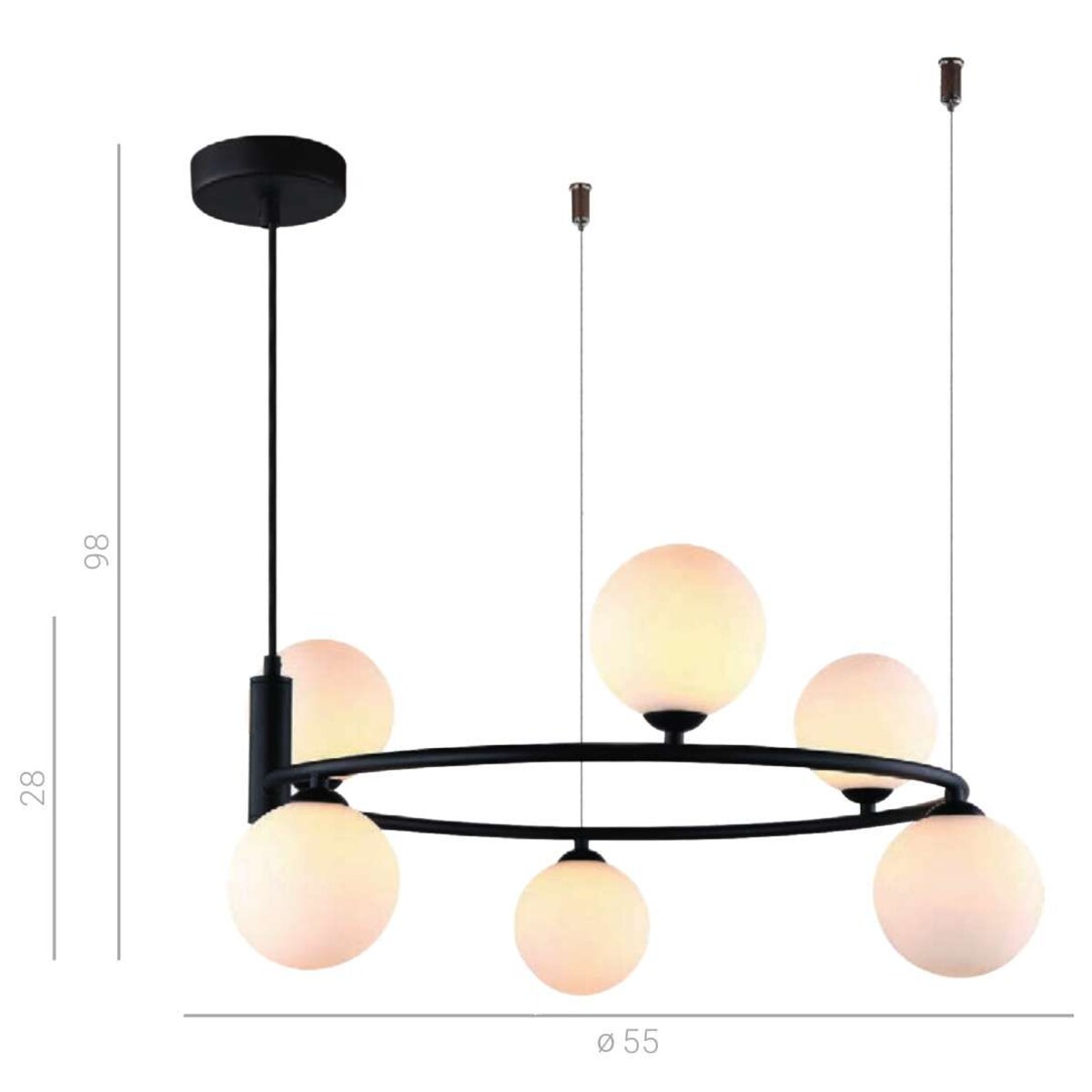 LAMPA wisząca AMILY MDM-3974/6 BK Italux metalowa OPRAWA szklane kule ZWIS okrągły czarny biały