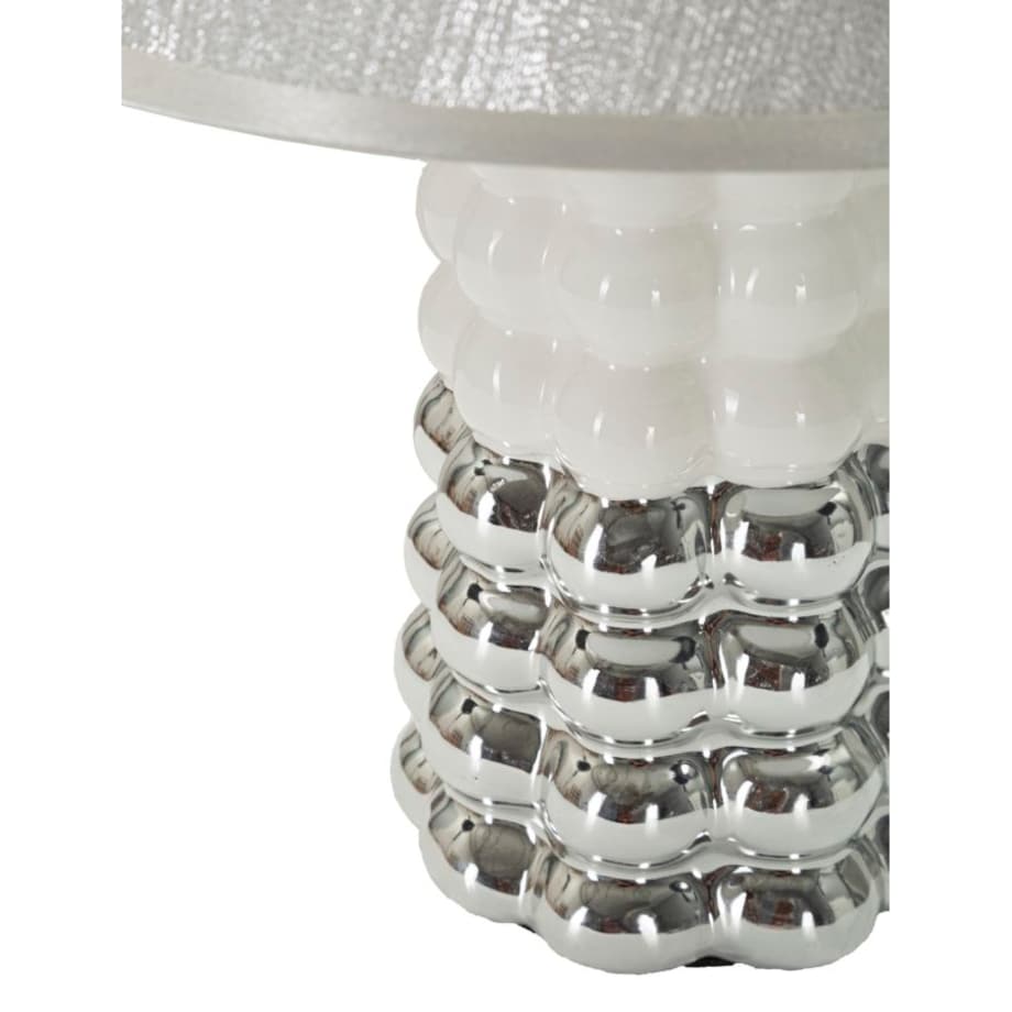 Lampa stołowa Lace, kolor biały i srebrny, ceramika, żelazo i tkanina, 23 x 23 x 33 cm, 1 x E14, do salonu i sypialni, Mauro Ferretti