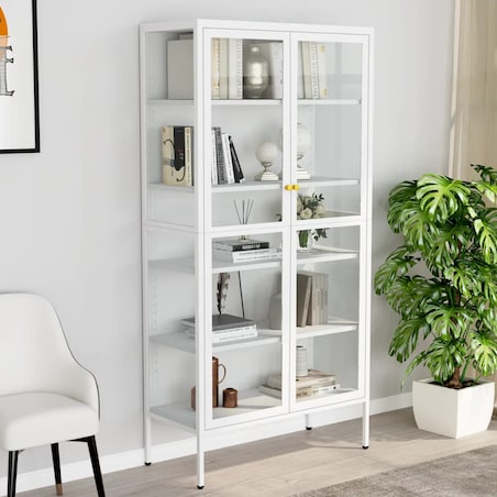 vidaXL Witryna, biała, 90x40x180 cm, stal i hartowane szkło