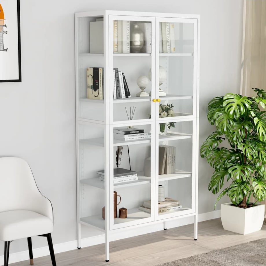 vidaXL Witryna, biała, 90x40x180 cm, stal i hartowane szkło