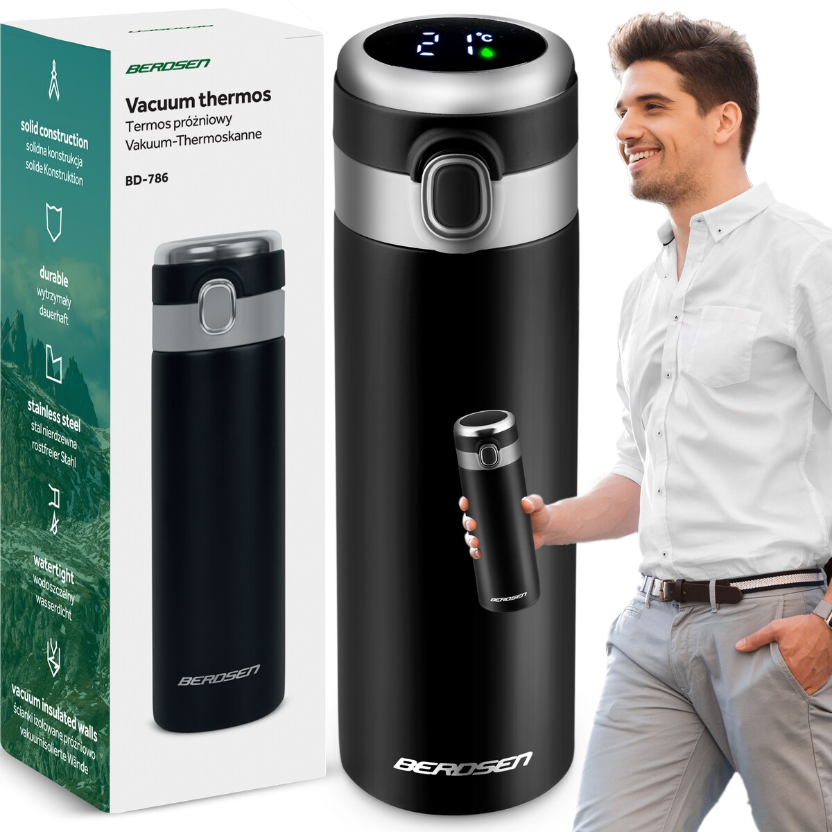 Kubek termiczny termos na kawę herbatę wyświetlacz Berdsen