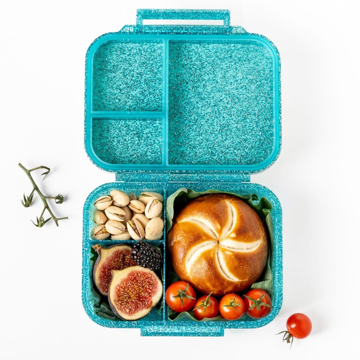 LEKKABOX GLAMOUR mały brokatowy lunchbox z przegródkami, Aqua