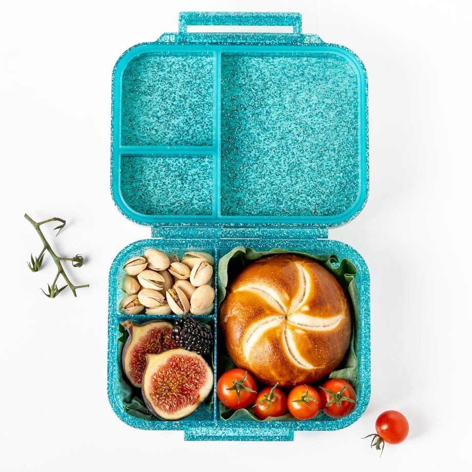 LEKKABOX GLAMOUR mały brokatowy lunchbox z przegródkami, Aqua