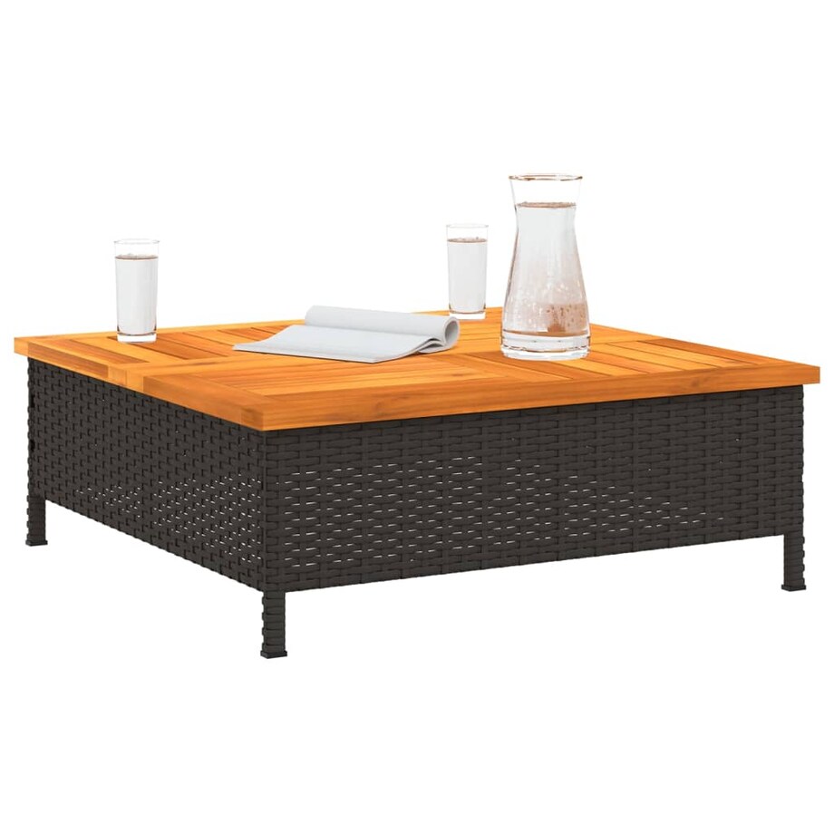 vidaXL Stolik ogrodowy, czarny, 70x70x25 cm, rattan i drewno akacjowe