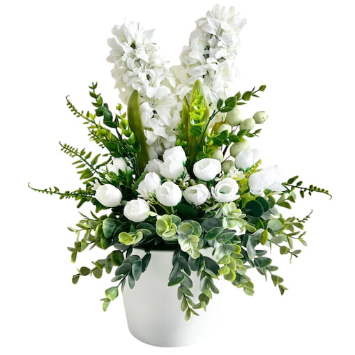 Stroik wielkanocny z hiacyntami w ceramicznej donicy